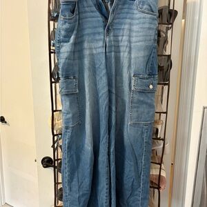 American Eagle Outfitters Blue Flare Cargo Jeans